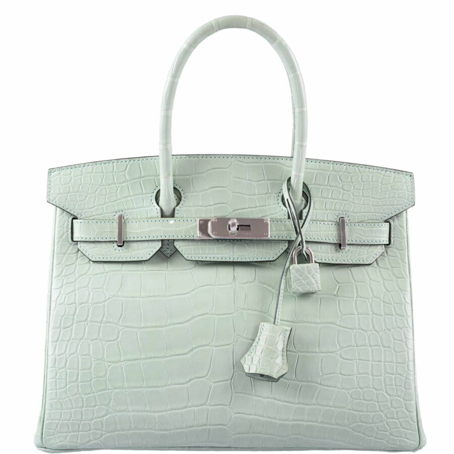 HermesBirkin 30 Vert D'Eau Matte Alligator Palladium Hardware | Studio Nafay