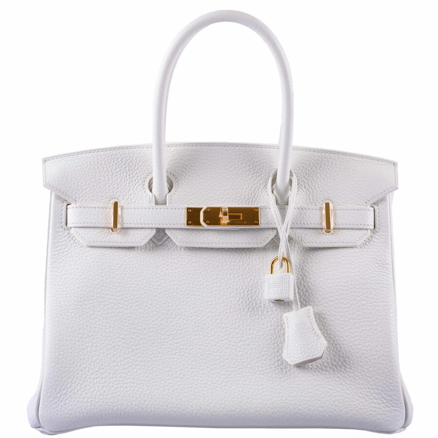 HermesBirkin 30 White Clemence Gold Hardware | Studio Nafay
