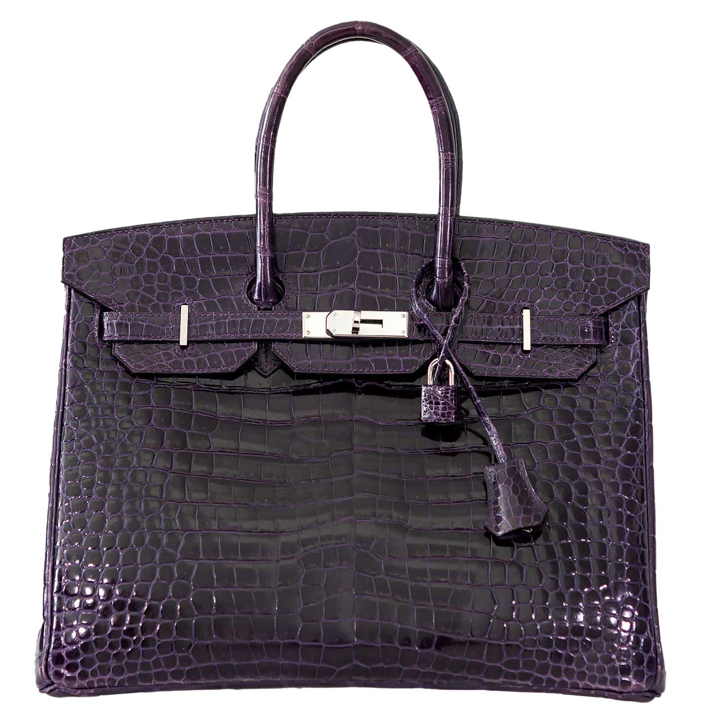 Hermes Birkin 35 Amethyst Porosus Crocodile with Palladium Hardware -, M Square