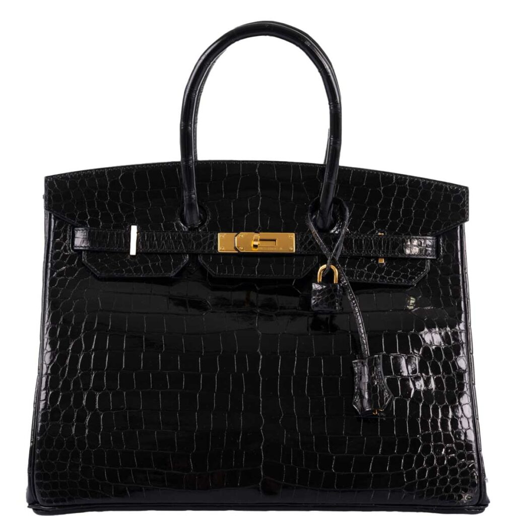 Hermes Birkin 35 Black Shiny Porosus Crocodile with Gold Hardware -, A - Product Image 2