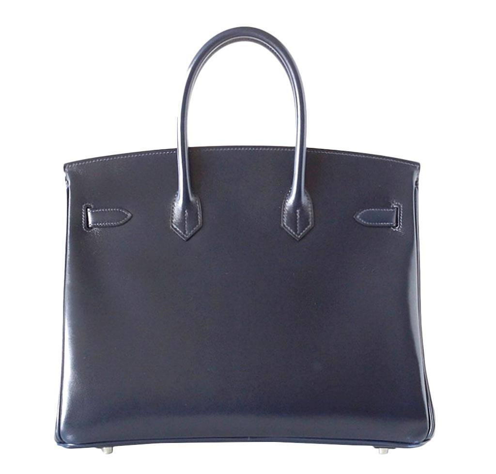 HermesBirkin 35 Bleu Marine Box Leather Bag