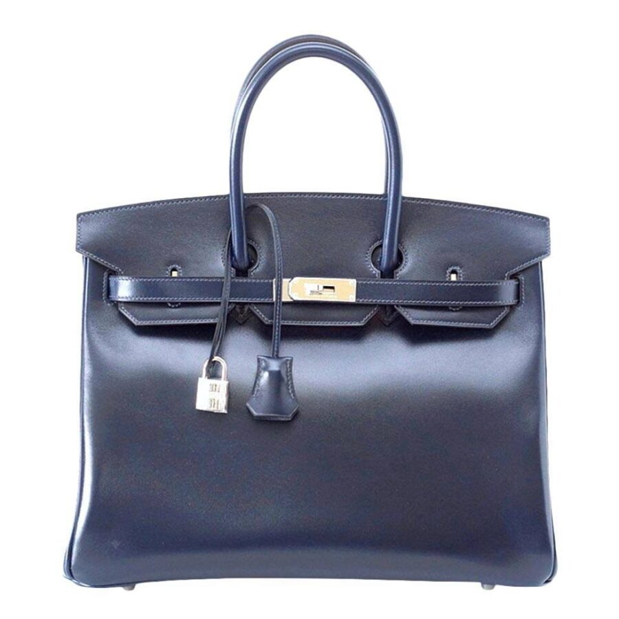 HermesBirkin 35 Bleu Marine Box Leather Bag | Studio Nafay