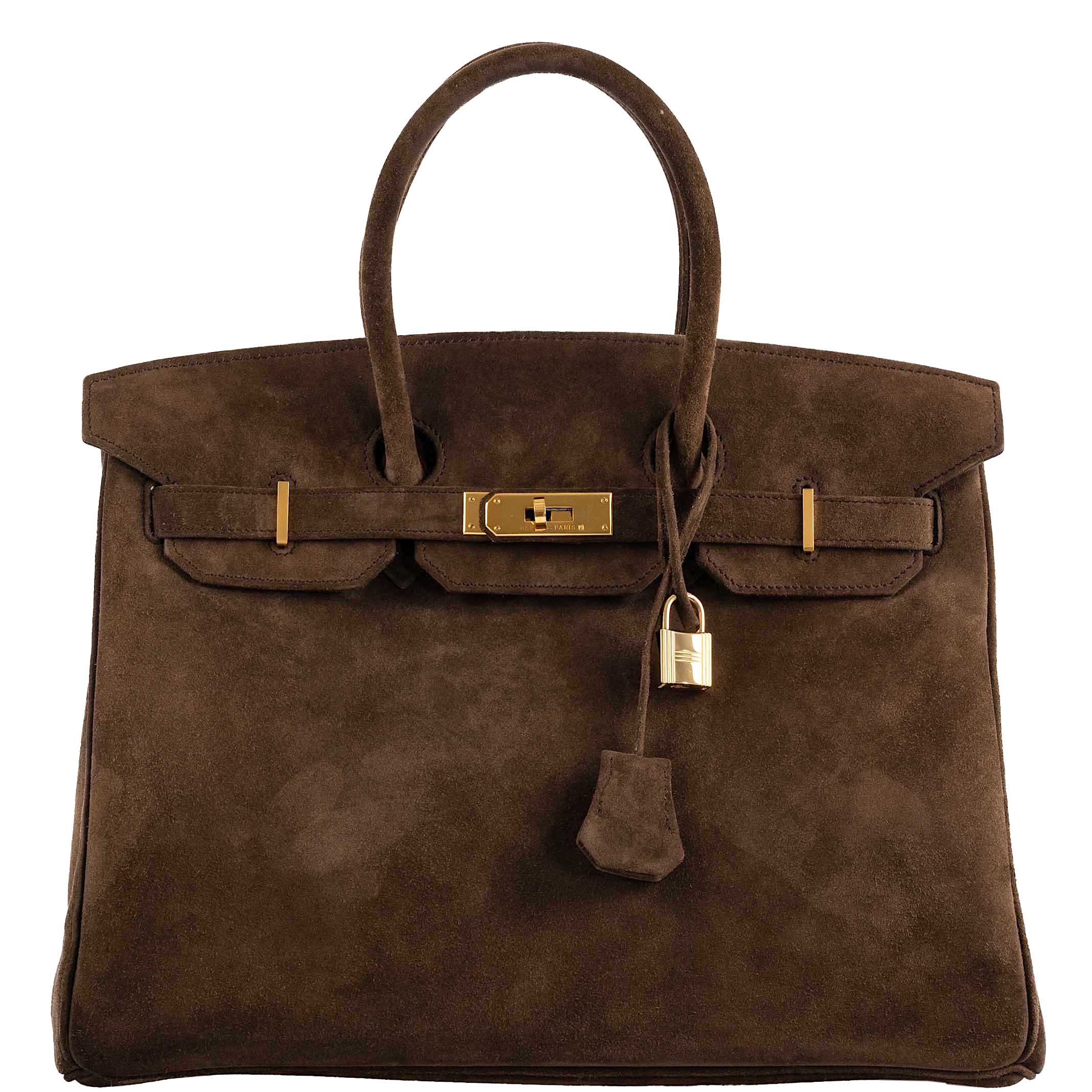 Hermes Birkin 35 Chocolate Veau Doblis Suede with Gold Hardware -, O Square