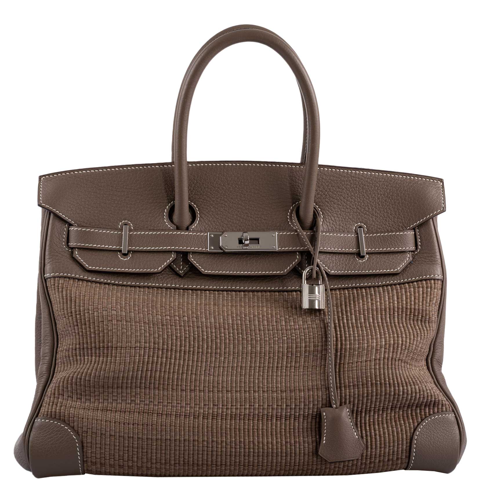 Hermes Birkin 35 Crinoline & Etoupe Clemence with Palladium Hardware -, I Square