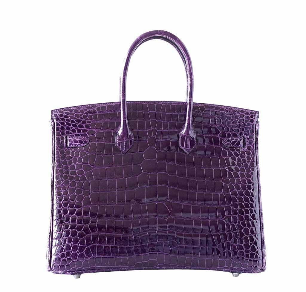 HermesBirkin 35 Crocodile Amethyst Bag
