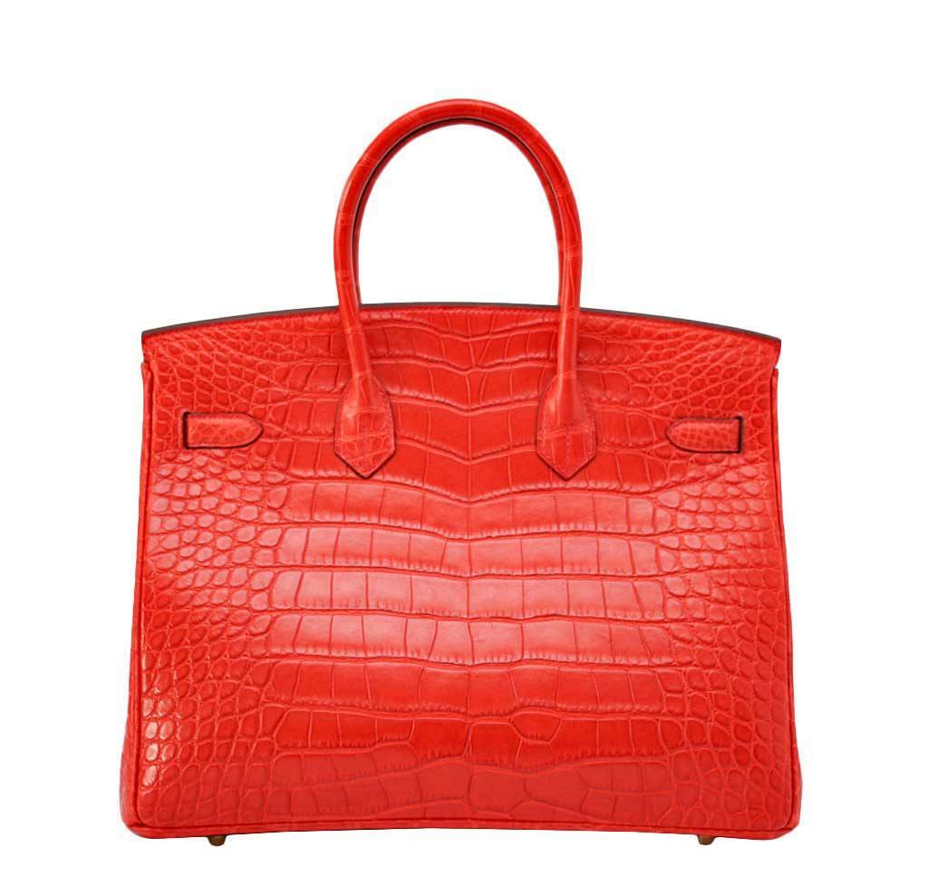 HermesBirkin 35 Geranium Alligator Bag GHW