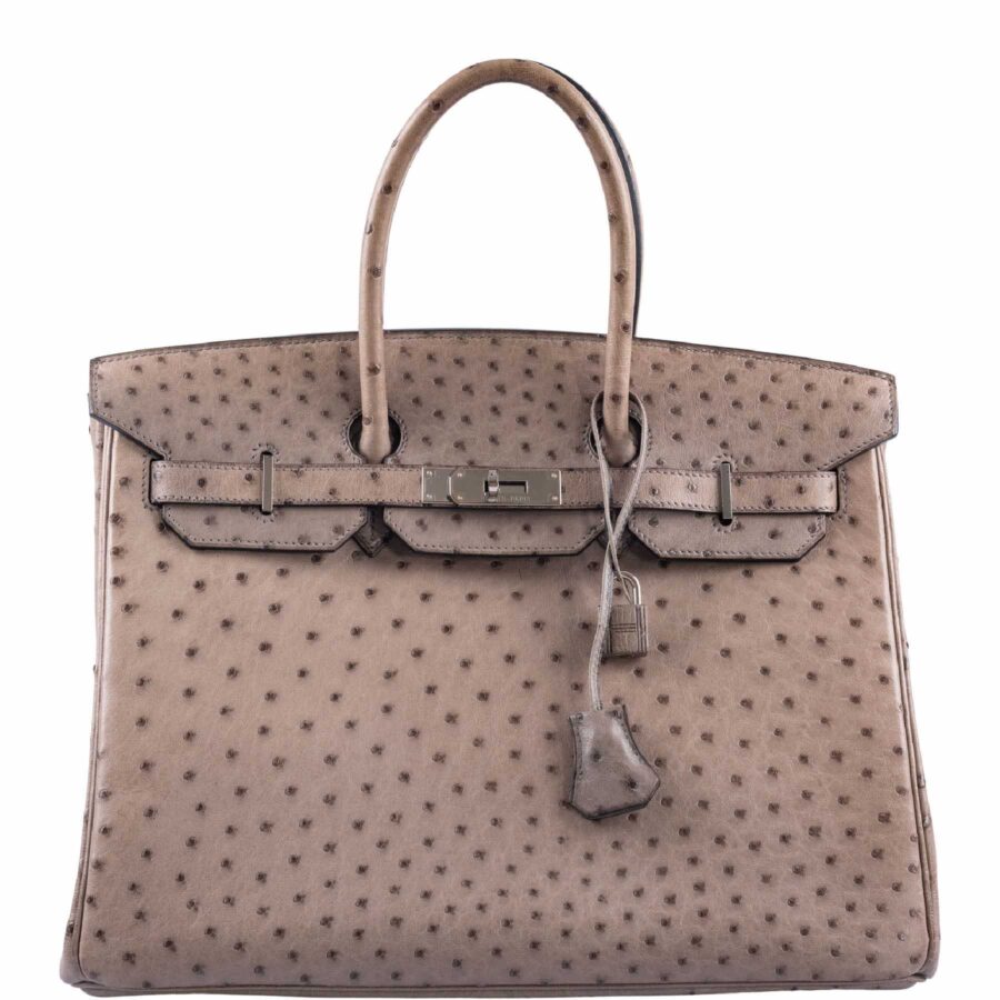 HermesBirkin 35 Gris Tourterelle Ostrich Palladium Hardware | Studio Nafay