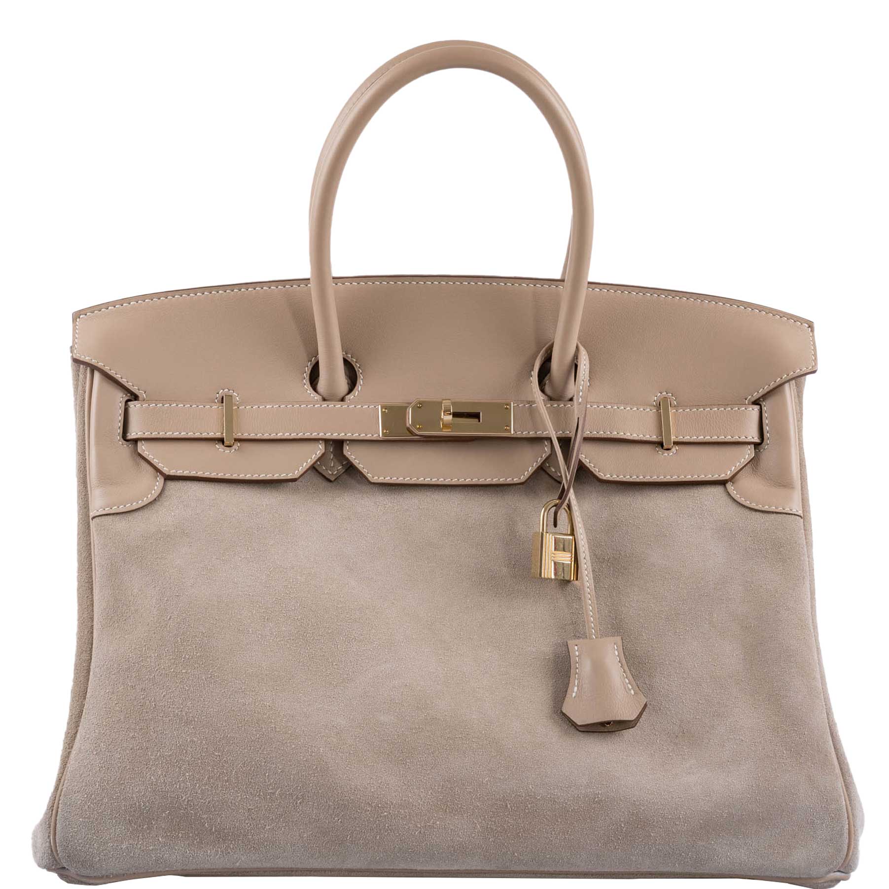 Hermes Birkin 35 Grizzly Argile Veau Doblis Suede & Swift Permabrass Hardware -, R Square