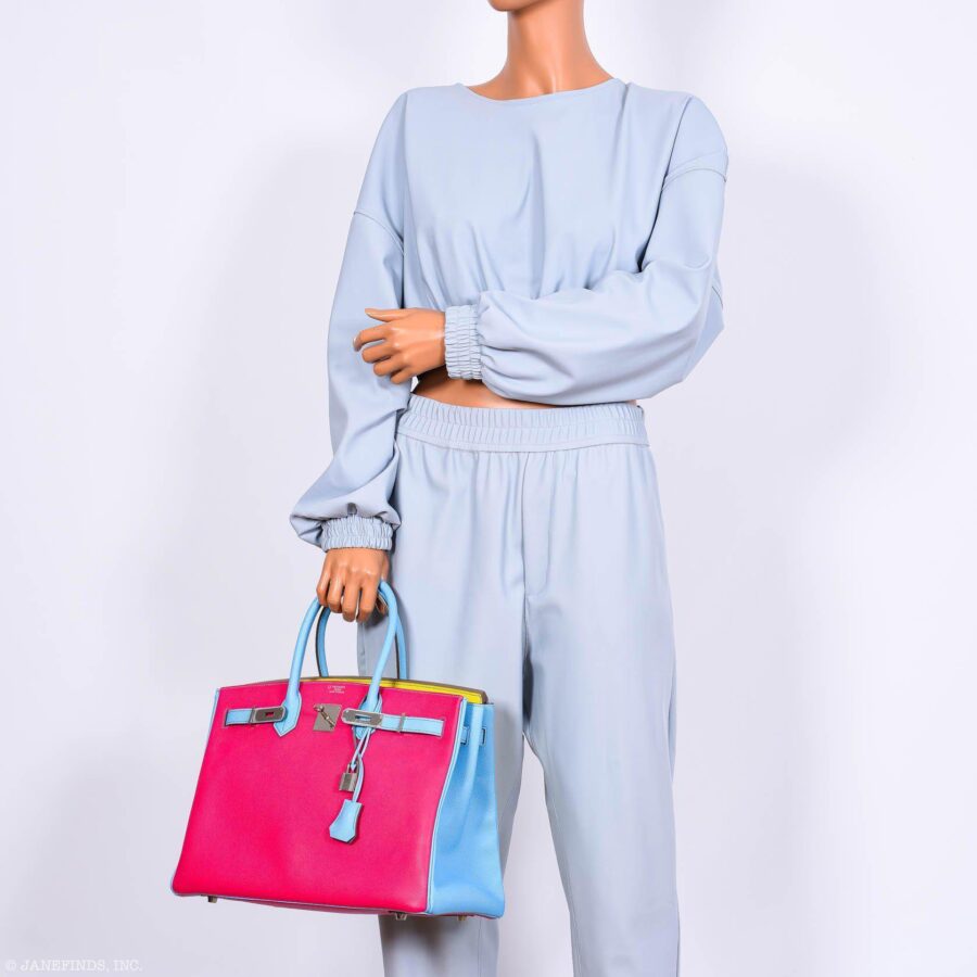 Hermes Birkin 35 HSS Rose Tyrien, Blue Celeste, Lime Epsom Palladium Hardware -, O | Studio Nafay