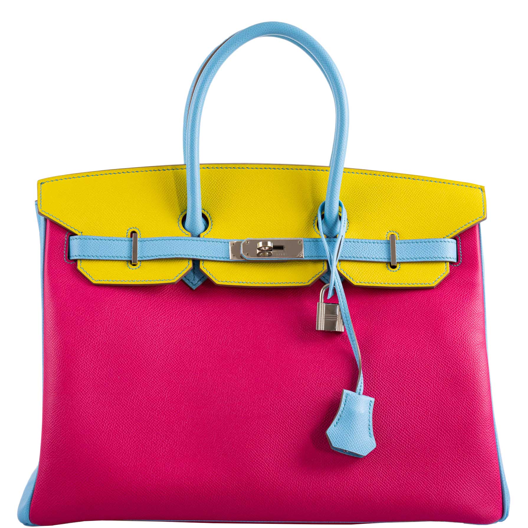 Hermes Birkin 35 HSS Rose Tyrien, Blue Celeste, Lime Epsom Palladium Hardware -, O