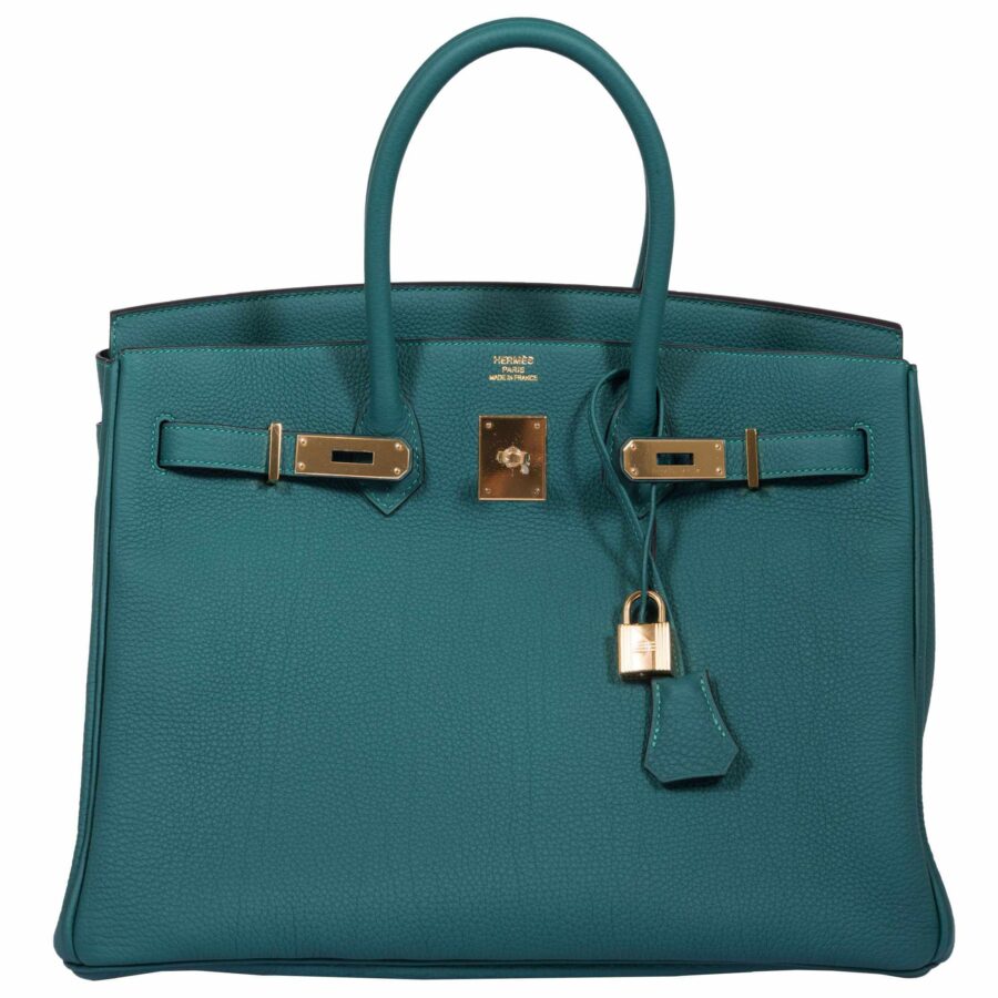 HermesBirkin 35 Malachite Togo Gold Hardware | Studio Nafay