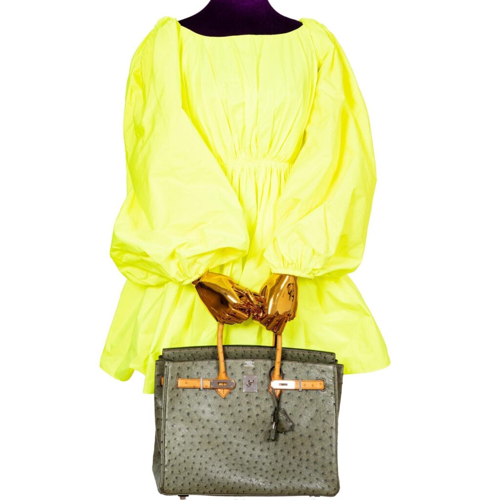 HermesBirkin 35 Special Order Vert Olive & Sable Ostrich Palladium Hardware - Product Image 2