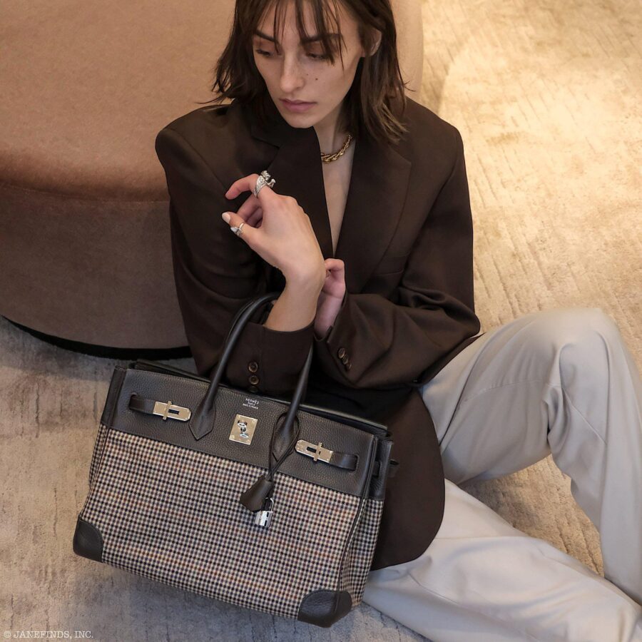 Hermes Birkin 35 Togo And Plaid Wool Lainage Palladium Hardware -Runway Bag | Studio Nafay