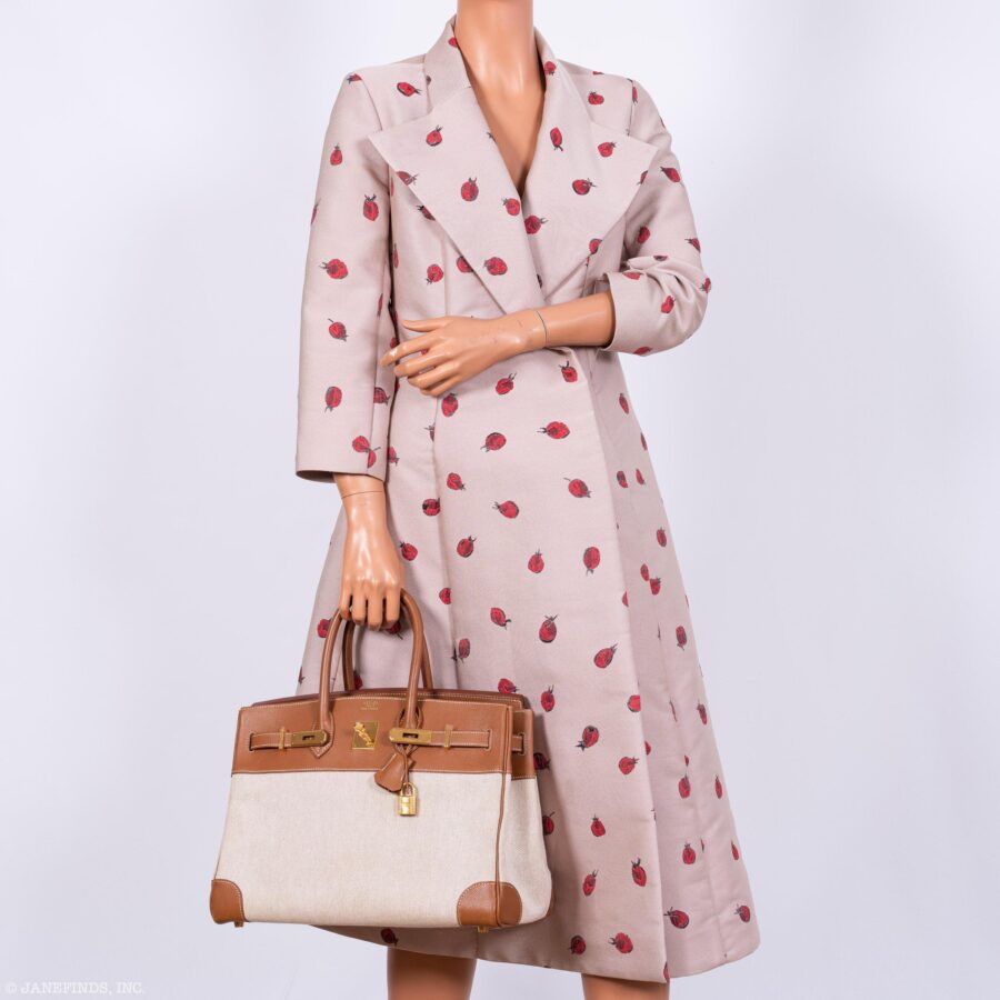 Hermes Birkin 35 Toile & Gold Epsom Gold Hardware | Studio Nafay