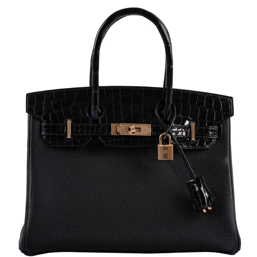 HermesBirkin Touch 30 Black Novillo & Niloticus Crocodile Rose Gold Hardware -, Y | Studio Nafay