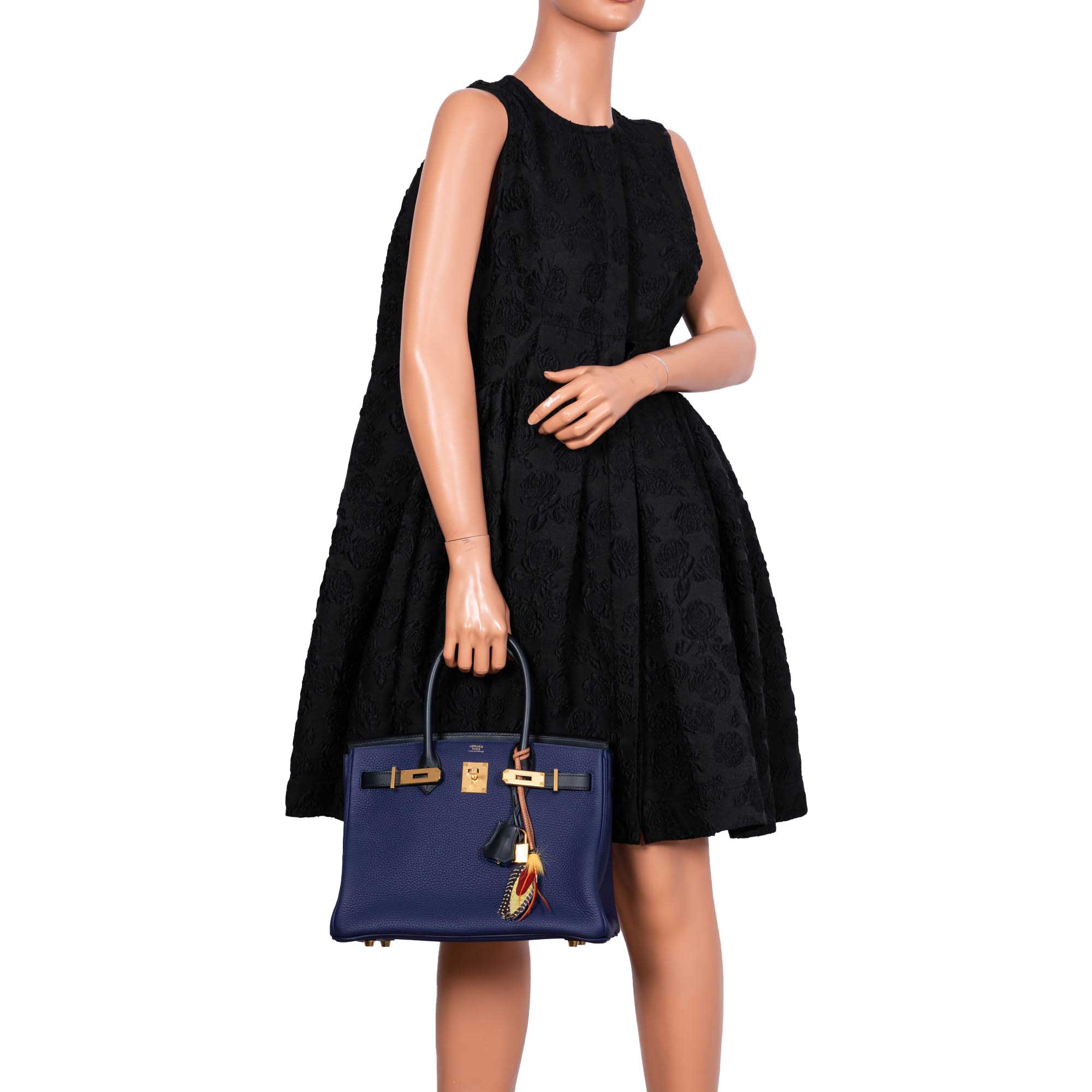 HermesBirkin Touch 30 Bleu (Blue) Encre Sombrero & Bleu Obscur Taurillon Clemence Gold Hardware -, Y