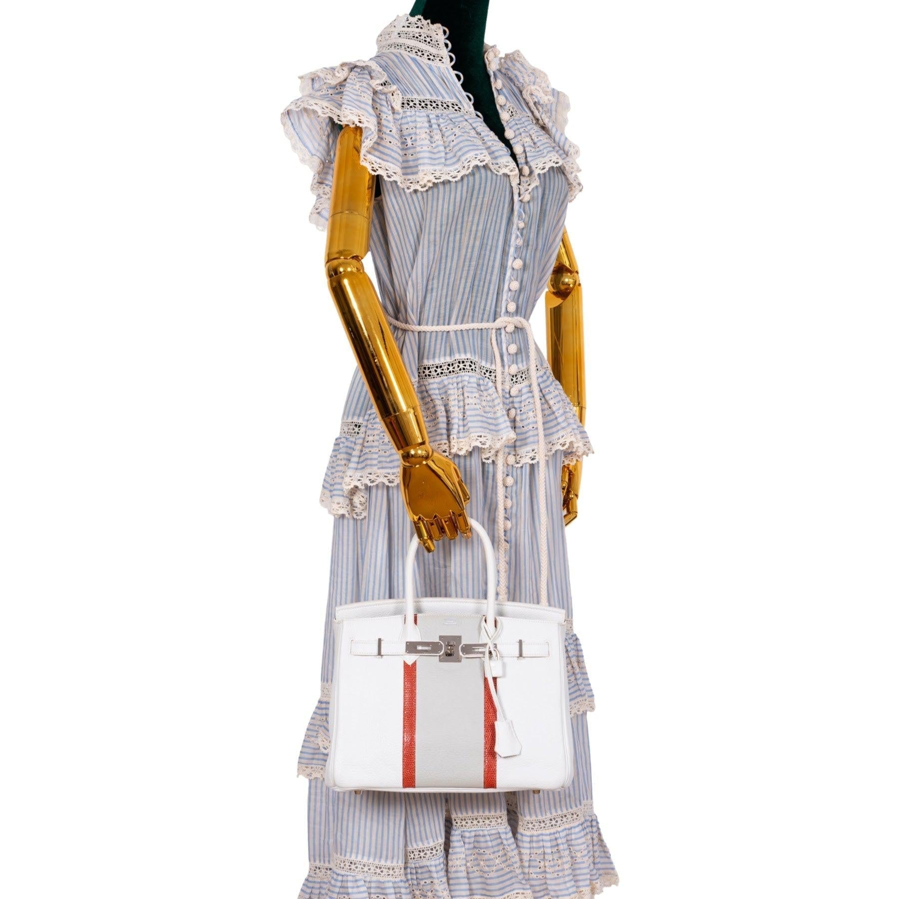 HermesClub Birkin 30 White, Grey Clemence & Sanguine Lizard Palladium Hardware