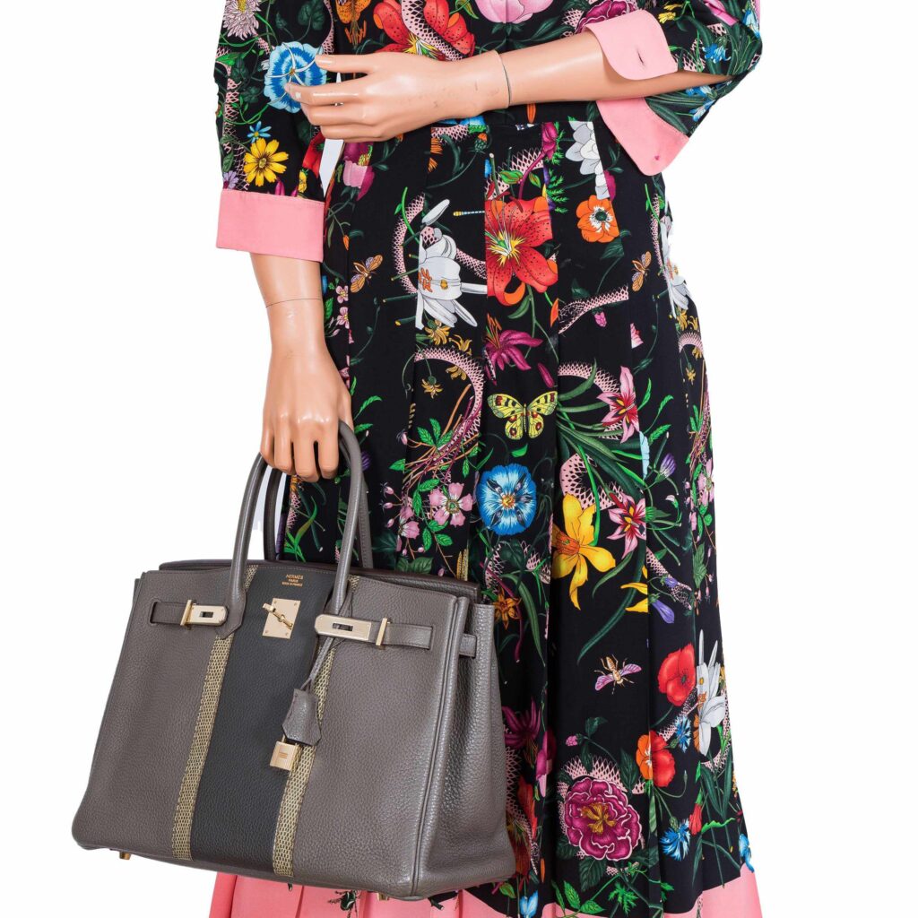 HermesClub Birkin 35 Tri-Color Etain & Graphite Clemence, Gris Fonce Lizard Permabrass Hardware - Product Image 2