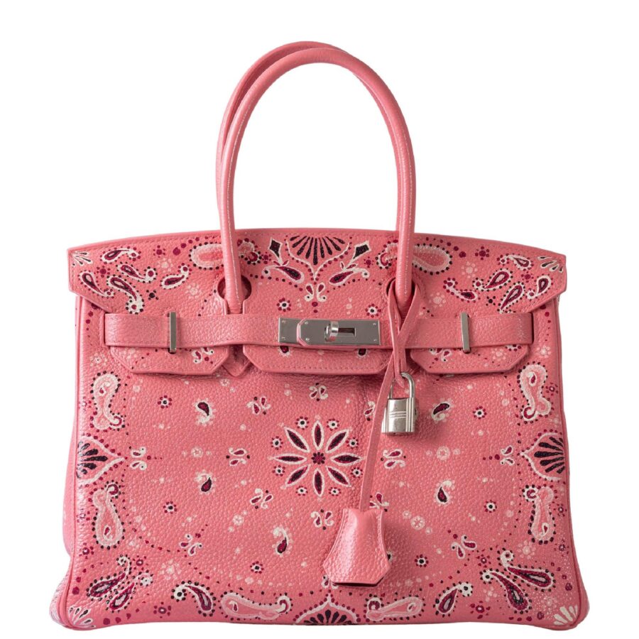 HermesCustom Painted Birkin 30 Pink Bandana Togo Palladium Hardware - JaneFinds Custom Shop | Studio Nafay