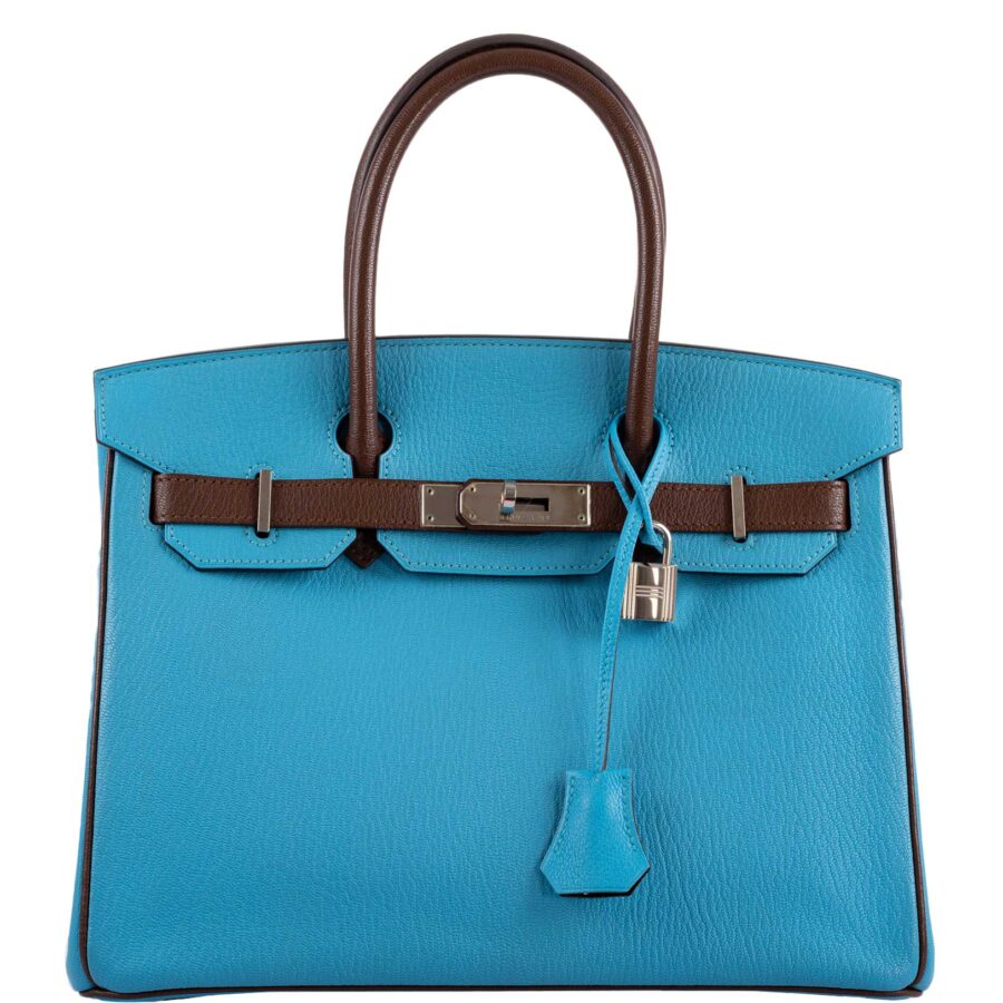 HermesHSS Birkin 30 Bleu Aztec and Havane Chevre Palladium Hardware | Studio Nafay