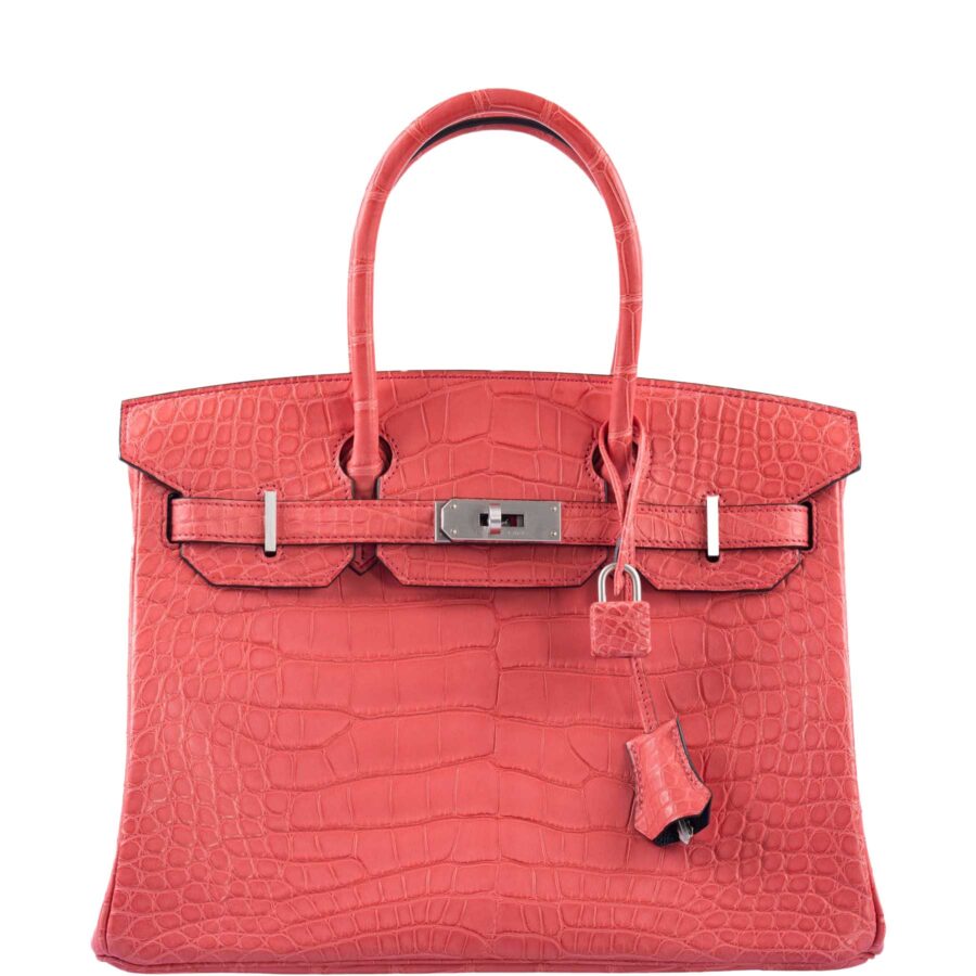 HermesHSS Birkin 30 Bougenville Matte Alligator & Blue Marine Interior with Brushed Palladium Hardware | Studio Nafay