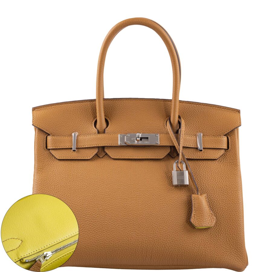 HermesVerso Birkin 30 Caramel Togo and Lime Palladium Hardware | Studio Nafay