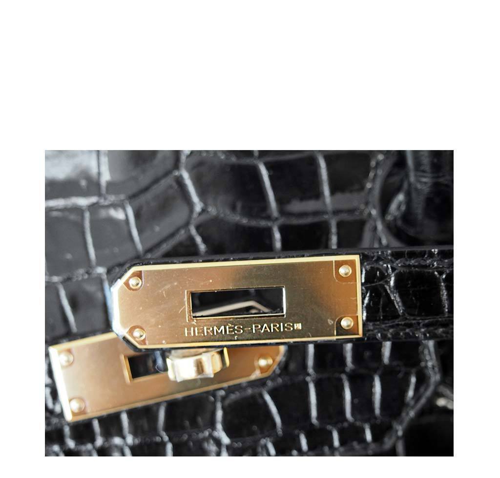 HermesBirkin 35 Black Porosus Crocodile Bag GHW