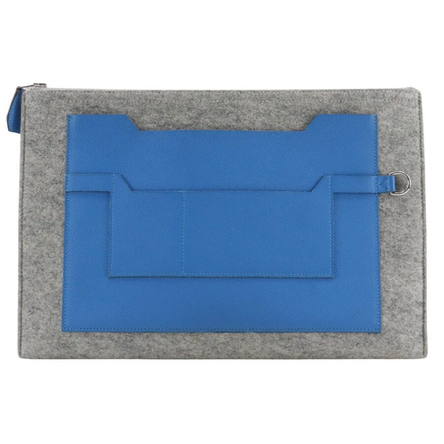 HERMES Clutch bag Felt, Epsom Blue / gray Too Doo 37 unisex(Unisex) | Studio Nafay