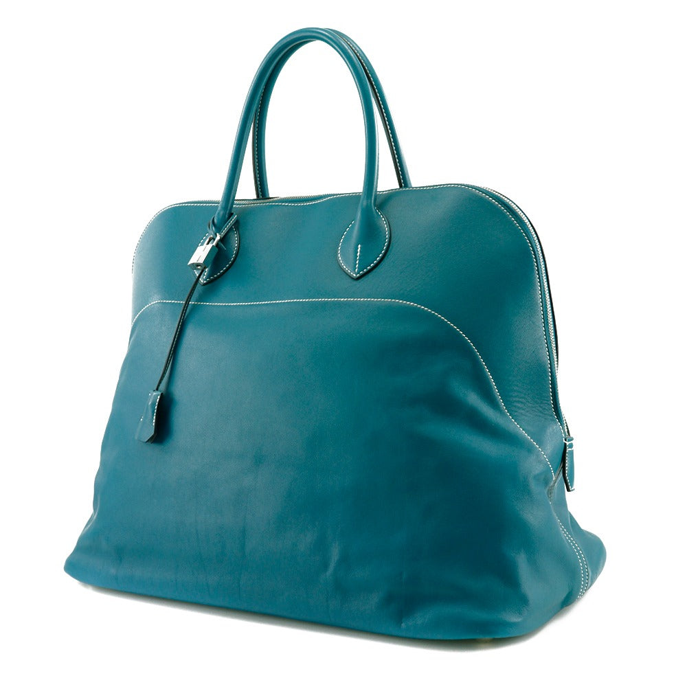 HERMES Boston Duffel bag Sikkim Turquoise/Silver Metal Bolide Relax 45 unisex(Unisex)
