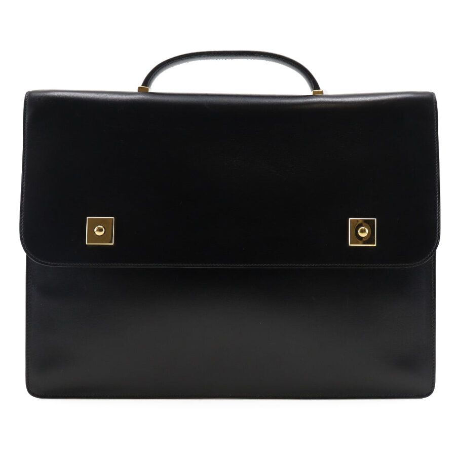HERMES Business bag Calfskin Black/Gold Metal Briefcase Danube 38 mens | Studio Nafay