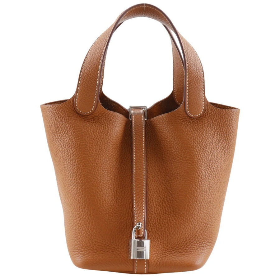 HERMES Handbag Taurillon Clemence Brown/SilverMetal Picotan Rock 18 PM | Studio Nafay