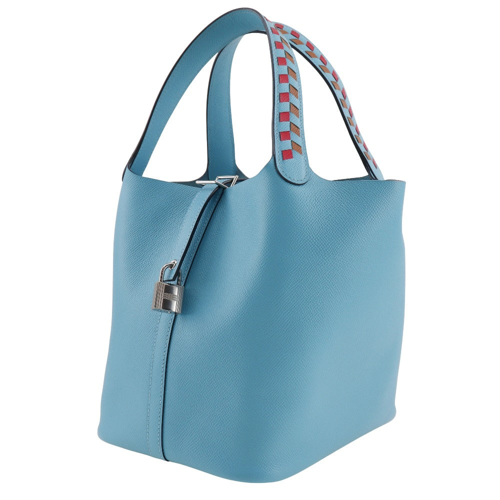HERMES Handbag Epsom light blue Tresage Pico Tan Lock MM Women