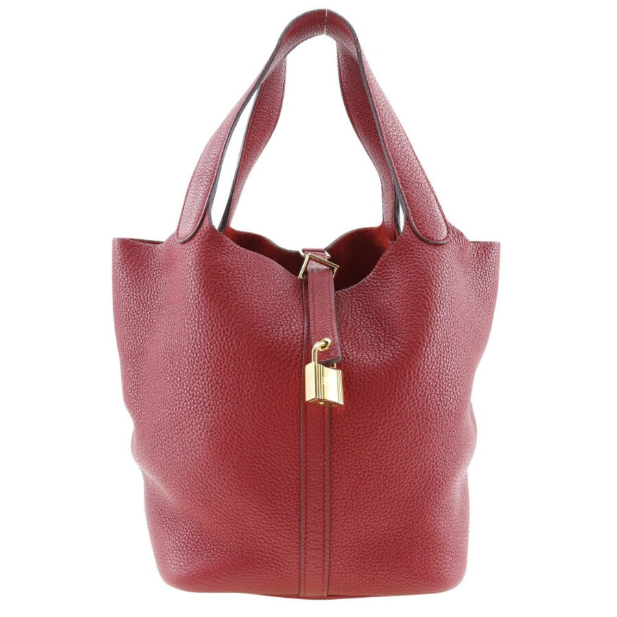 HERMES Handbag Taurillon Clemence Red Pico Tan Lock MM Women | Studio Nafay