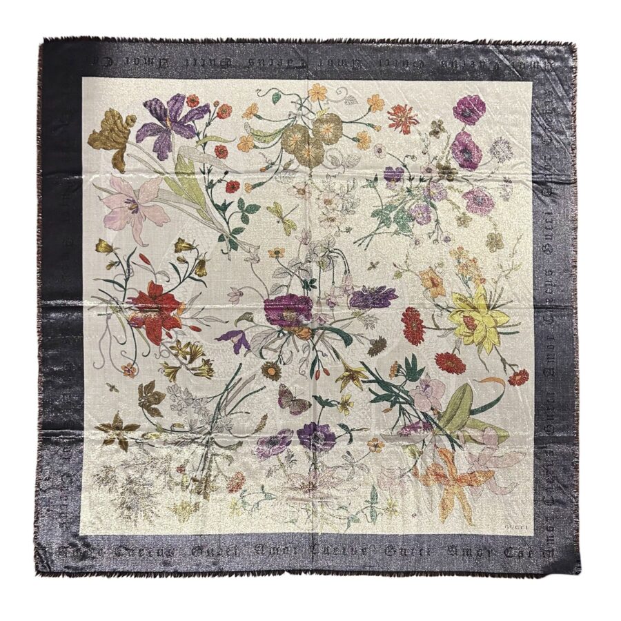 NWT RARE Gucci Floral Metallic Shimmer Lurex Gothic Snake Scarf with Box | Studio Nafay