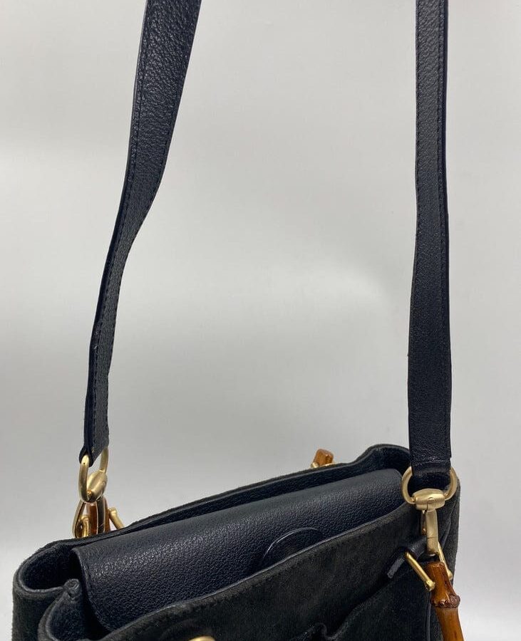 Gucci Black Suede Tote with Bamboo handle | Studio Nafay