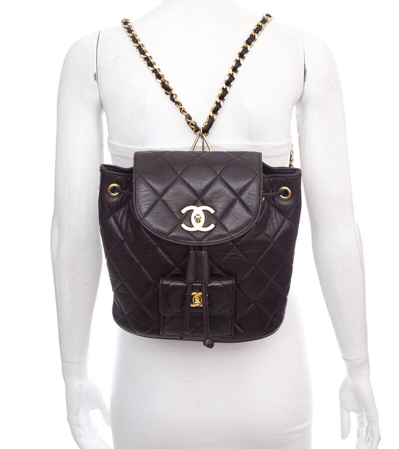 Chanel Black Lambskin Quilted Drawstring Backpack | Studio Nafay