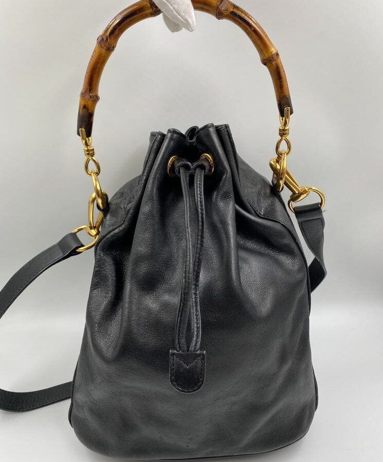 Gucci Black Bucket Bag with Bamboo Handles | Studio Nafay