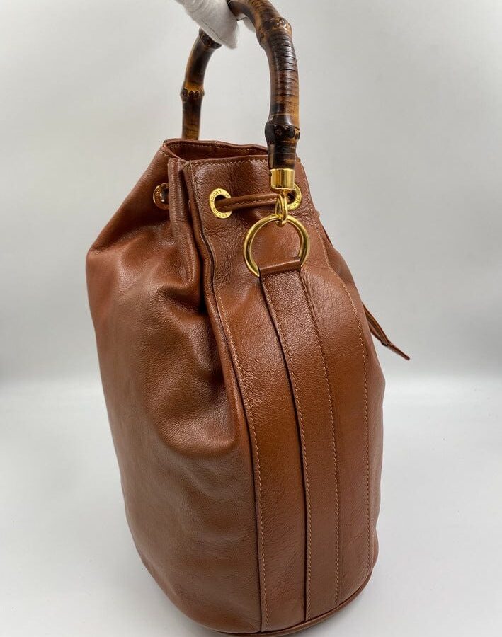 Gucci Tan Bucket Bag w Bamboo Handles | Studio Nafay