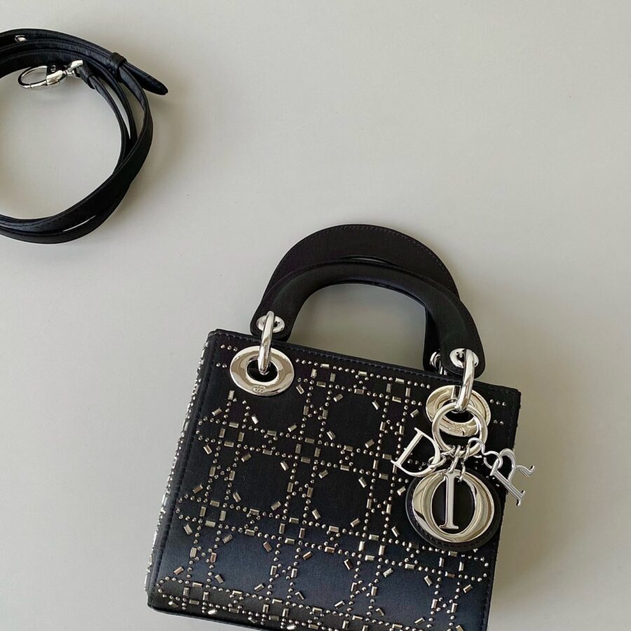 Strass Cannage Satin small LD Bag ( black, grey ) | Studio Nafay