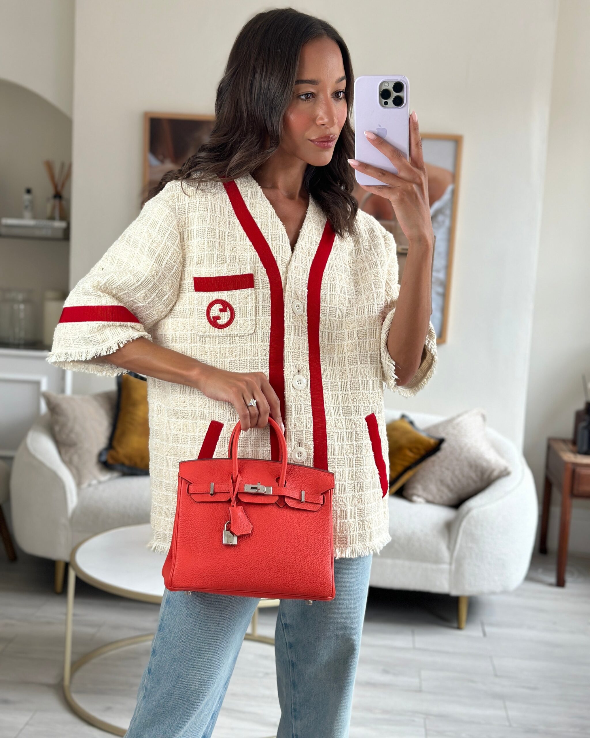 Hermes Birkin 25 Retourne Bag in Capucine Togo Leather and Palladium Hardware