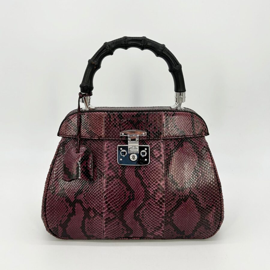 Gucci Purple Python Lady Lock Bag with Bamboo Handle | Studio Nafay
