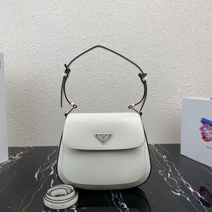 CLEO 24 WHITE BLACK BRUSHED LEATHER SHOULDER BAG | Studio Nafay