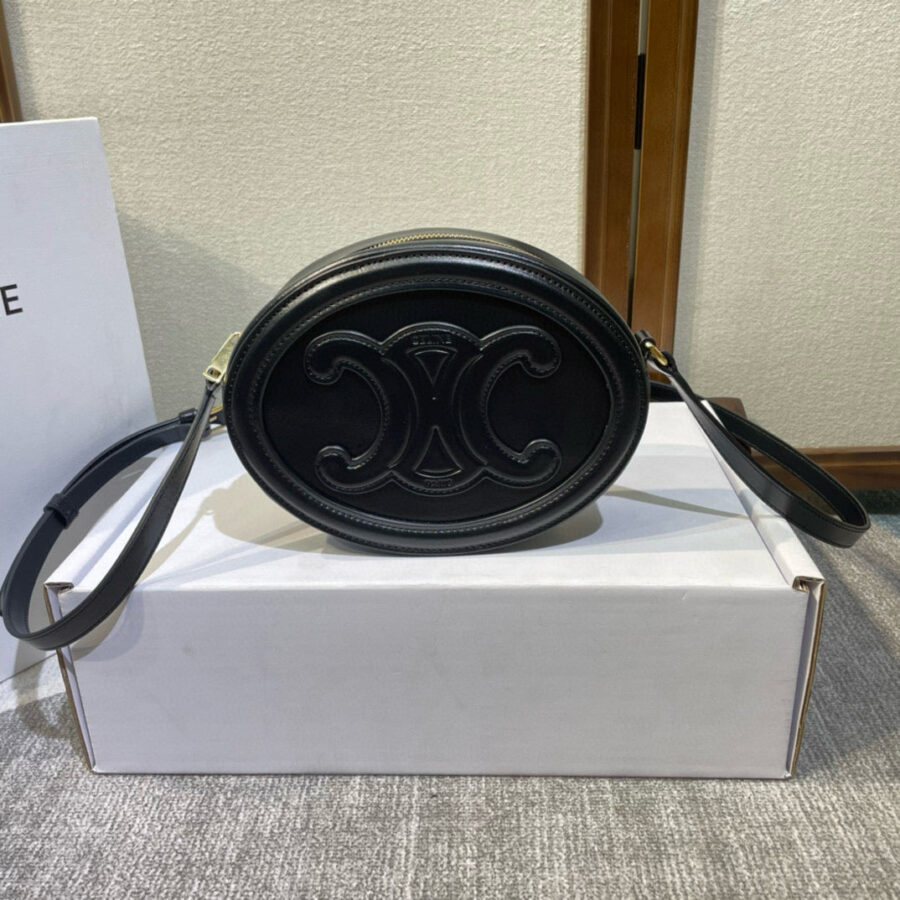SMOOTH CALFSKIN 20 OVAL CINNAMON BLACK BAG | Studio Nafay