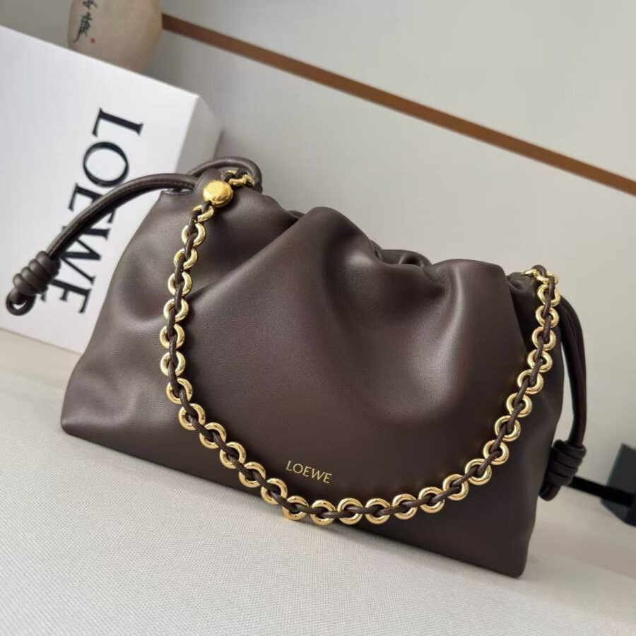 Loew Medium Flamenco Bag 30cm Dark Brown Lambskin | Studio Nafay