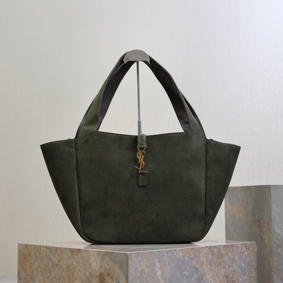 YSL 50 Bag Gold Hardware Green Suede | Studio Nafay
