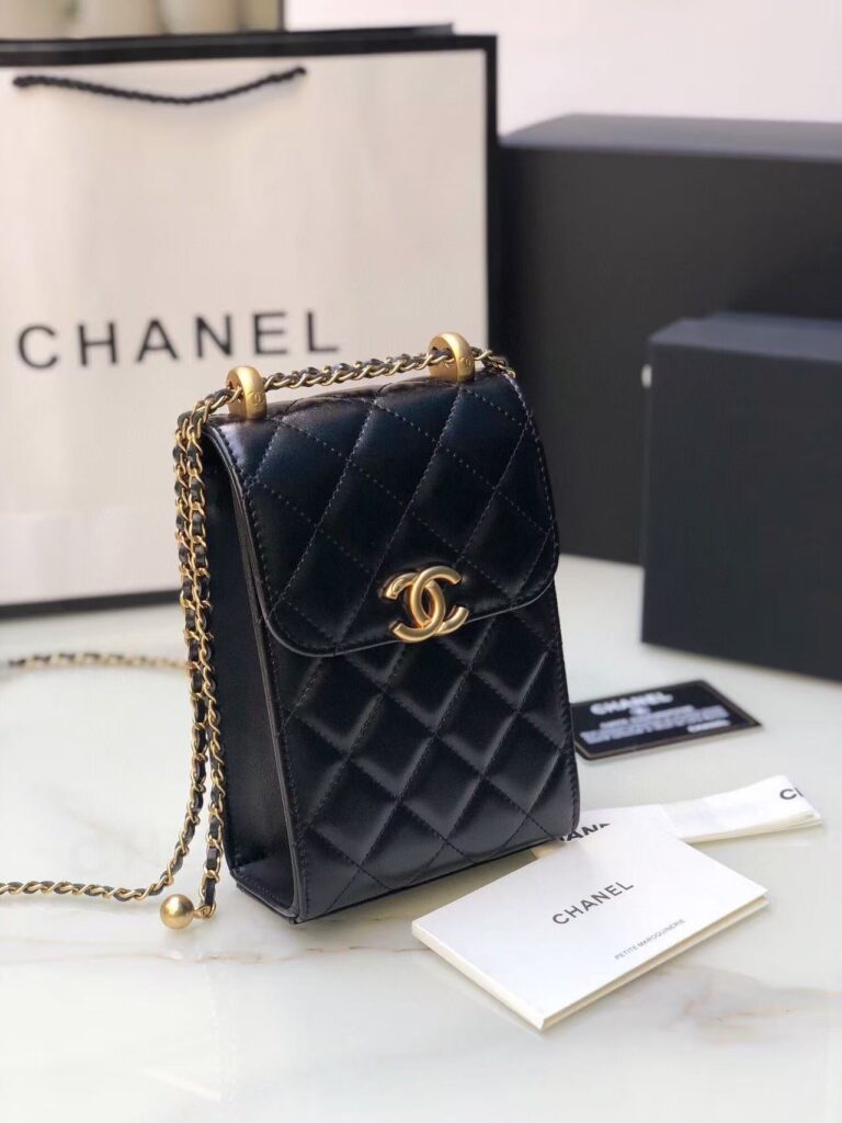 Chanel Phone Chain Bag Black Gold Calfskin - Product Image 2