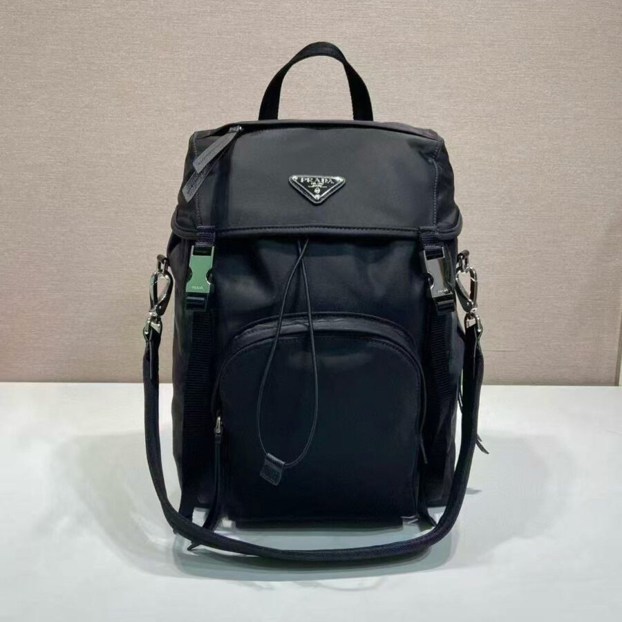 BACKPACK 34.5 IN BLACK RE-NYLON AND SAFFIANO LEATHER TRIM | Studio Nafay