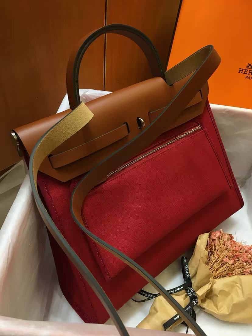 HM Herbag Zip 31 Dark Red Brown Leather Canvas