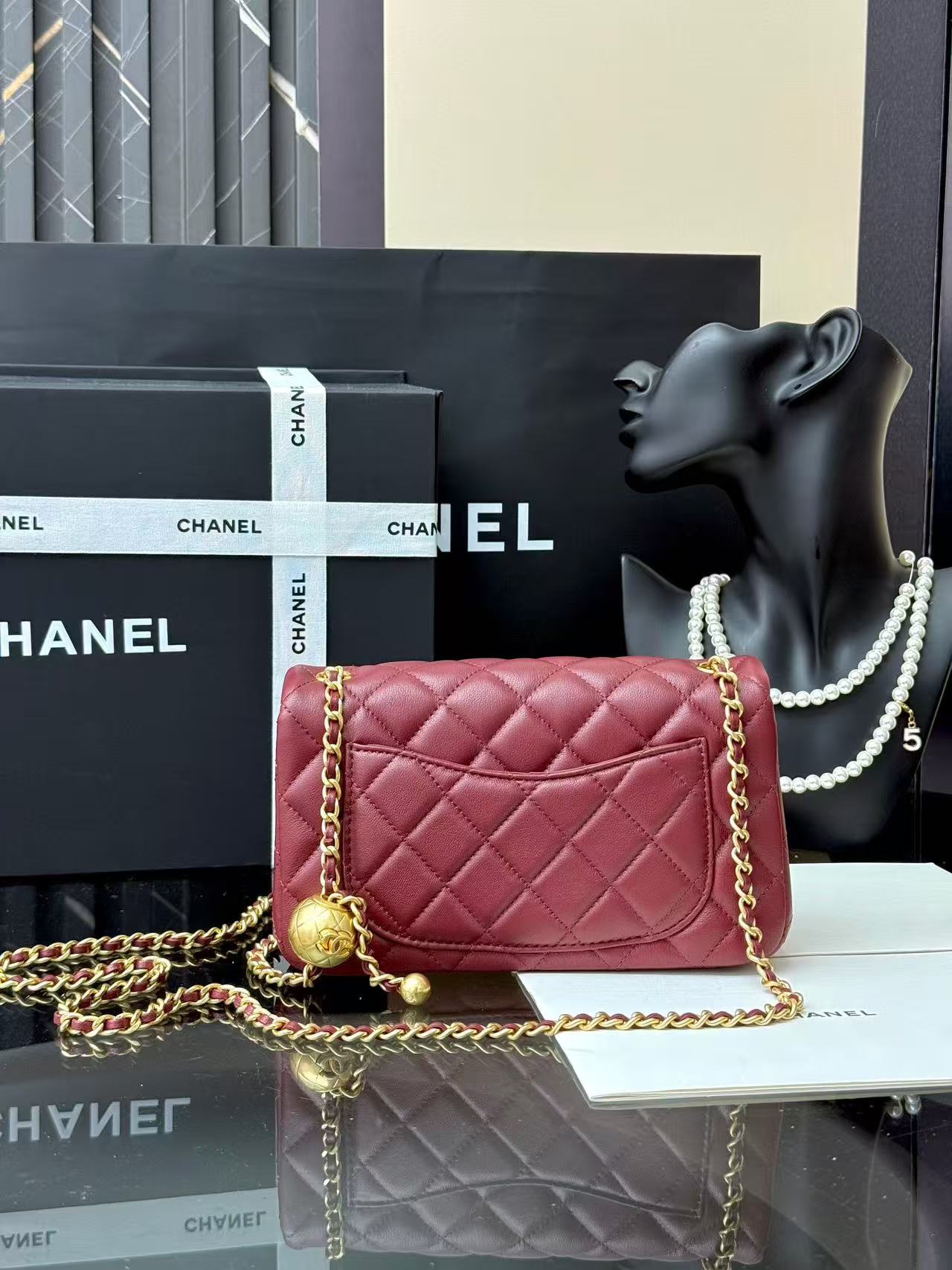 Chanel Mini Flap Bag 20cm Burgundy Lambskin