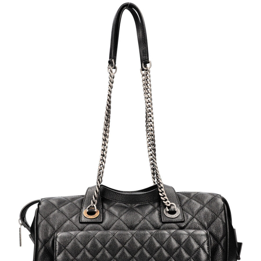 CHANEL Casual Pocket Bowling Bag Quilted Goatskin Black | Studio Nafay